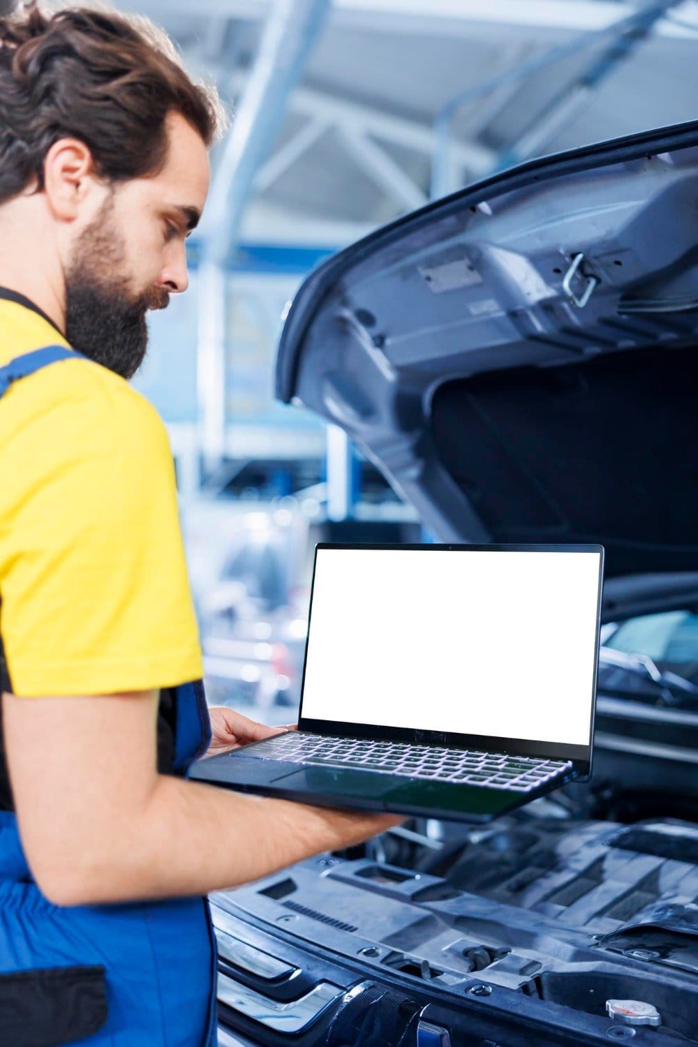 Volvo автомобил, преминаващ през прецизна диагностика на електронни системи и системи за безопасност с най-новите диагностични инструменти.