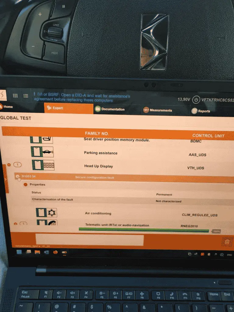 Интерфейс на софтуер за диагностика на Citroen